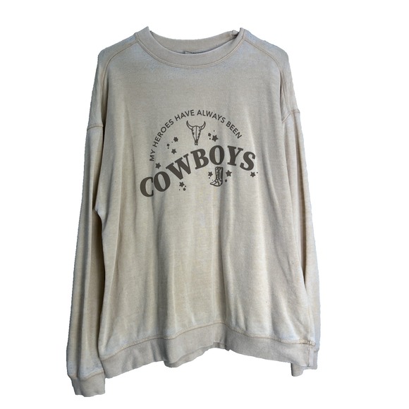 Chicka-D Tops - Chicka-d Sweatshirt Womens M Tan Charlie Southern Burnout Heroes Cowboys Western